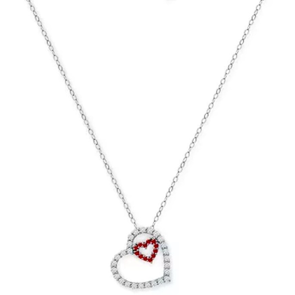 NWT Giani Bernini Silver Necklace with Red Heart Accents - Picture 1 of 6